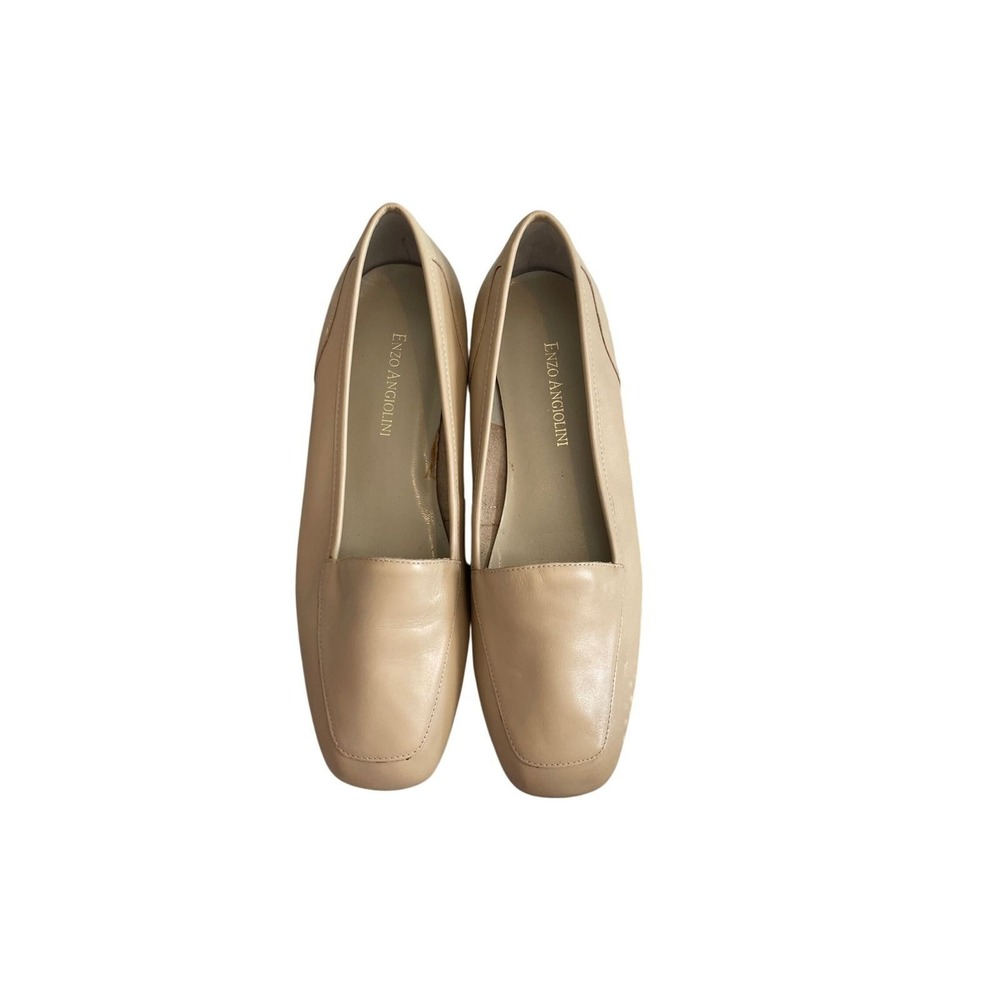Beige Leather Square Toe Loafers Flats Neutral Classic 6.5M Enzo Angiolini